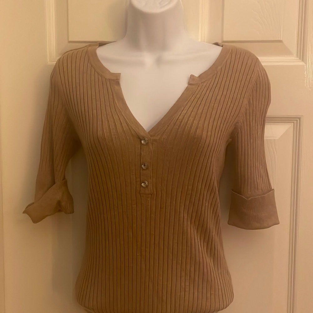 Inc ribbed sweater with non functioning rhinestone buttons